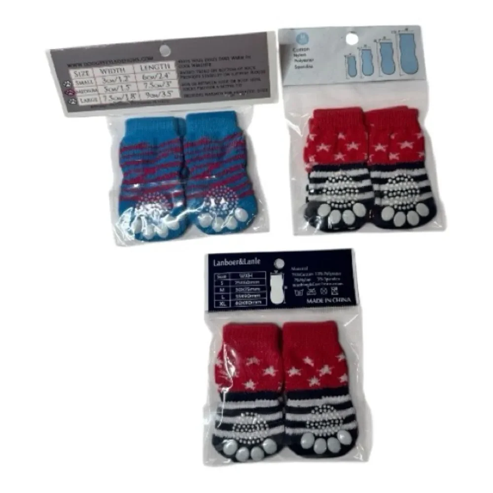Three Sets Of Dog Socks. Size Medium. New.